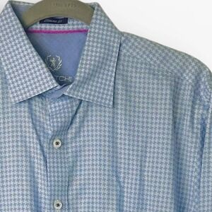 BUGATCHI Men's Shirt Long Sleeve Classic Fit Button Blue XXL Houndstooth